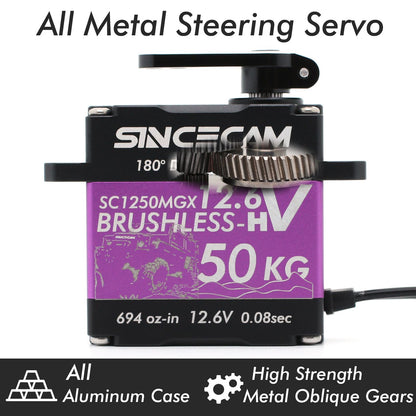 Sincecam 50kg 12.6V High Torque Waterproof Brushless Steering Servo Programmable Digital RC Servos All Metal Oblique Gears Aluminum Case Suitable 1/8 1/10 RC Models(Purple)