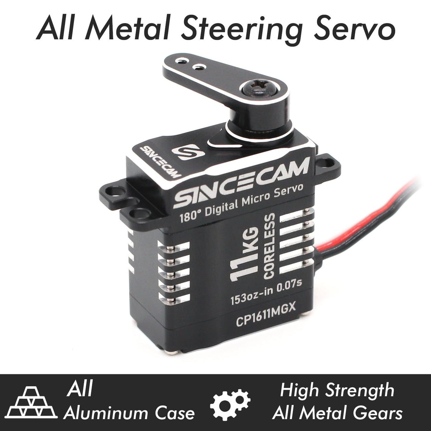 Sincecam 11kg High Torque Coreless Micro Servo IP66 Waterproof Digital Servos All Metal Gear Aluminum Case Suitable 1/18 1/24 RC Crawler Upgrade Parts(Black)