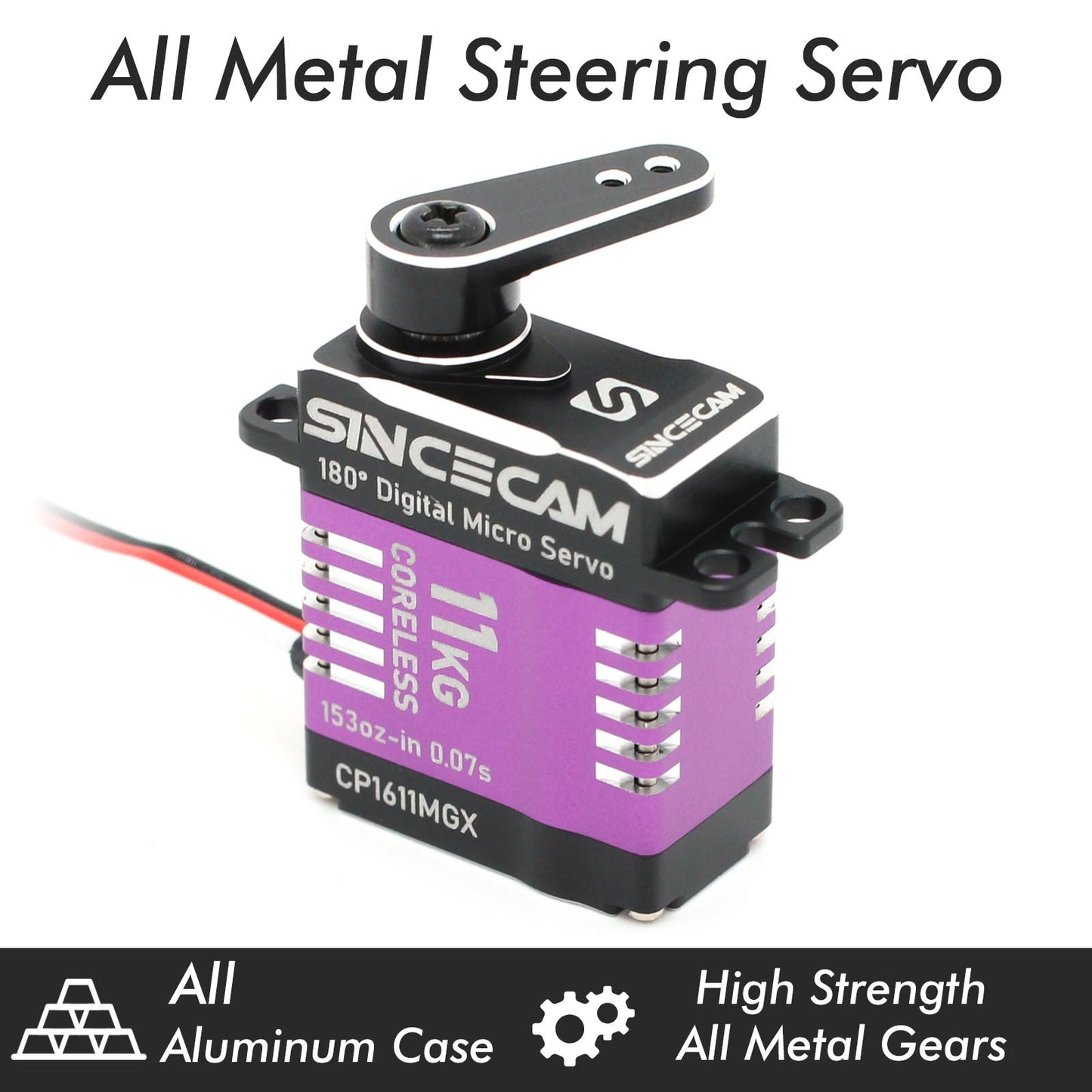 Sincecam 11kg High Torque Coreless Micro Servo IP66 Waterproof Digital Servos All Metal Gear Aluminum Case Suitable 1/18 1/24 RC Crawler Upgrade Parts(Purple)