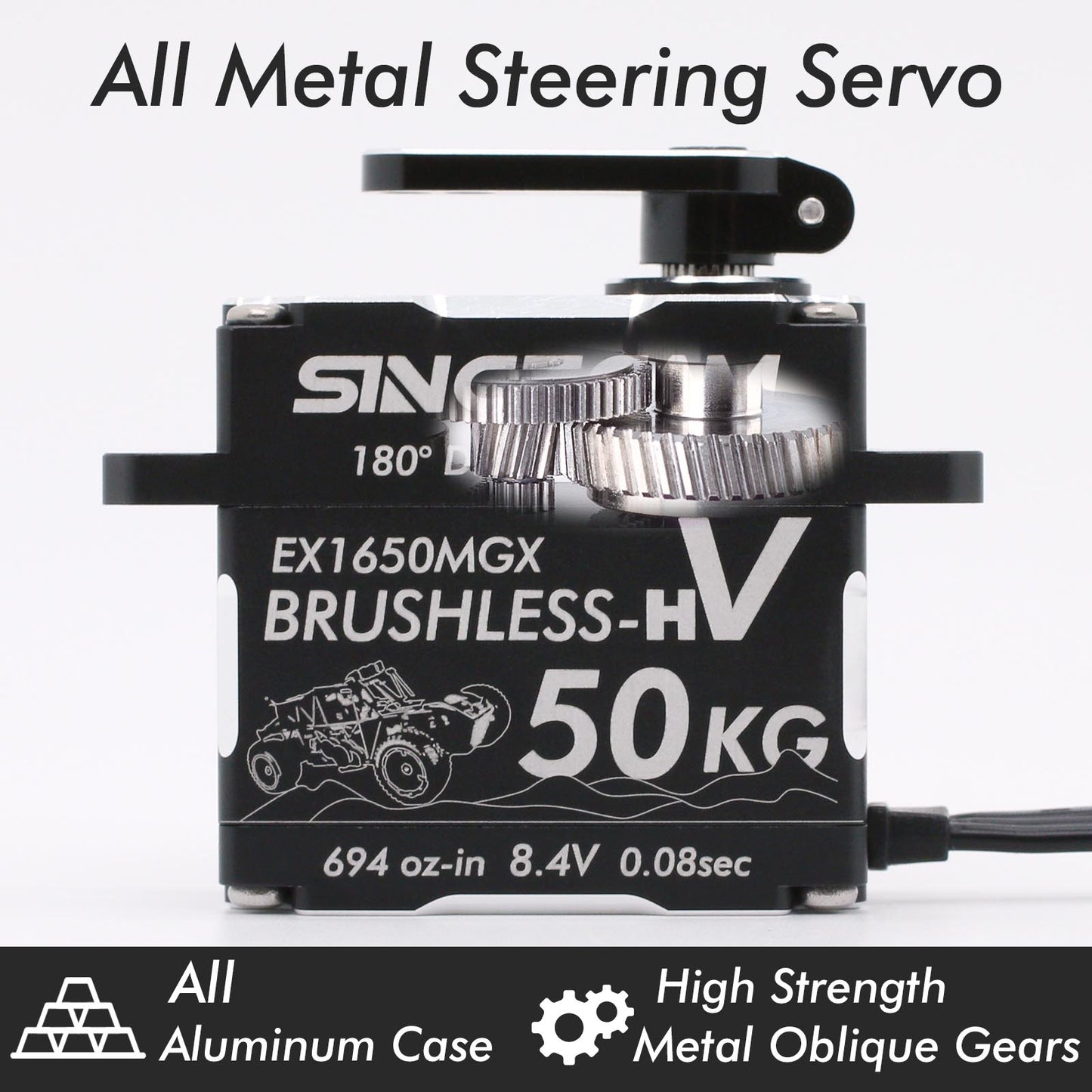 Sincecam 50kg High Speed Servo Waterproof Digital Brushless 8.4V Steering Servo All Metal Oblique Gear Aluminum Case Suitable 1/8 1/10 RC Road,Crawler(Black)