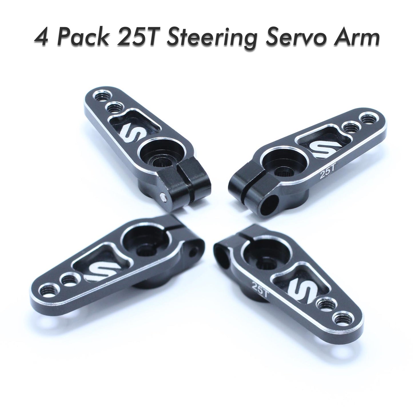 Sincecam 25T Servo Horns Servo Arms,Hard Metal Aluminum,M3 Threads Steering Arm for 1/8 1/10 1/12 Scales RC Models -4 Pack