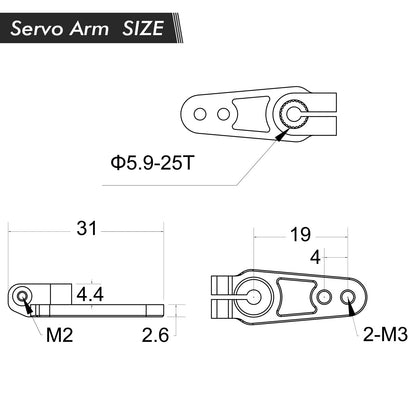 Sincecam 25T Servo Horns Servo Arms, Hard Metal Aluminio, M3 Threads Brazo de dirección para 1/8 1/10 1/12 Scales RC Models -4 Pack