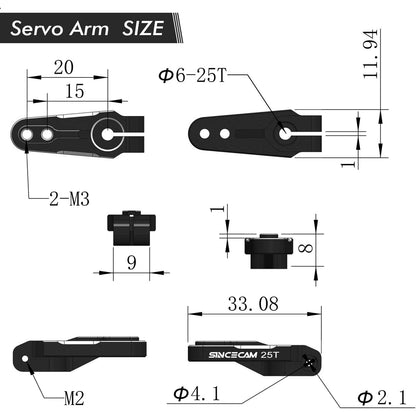 Sincecam 25T AL7075 Metal Servo Horn Aluminum Steering Arm for 1/8 1/10 1/12 Scales RC Models -2 Pack